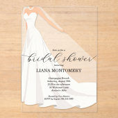 Elegant Bridal Shower Wedding Dress Acryleinladungen (Vorderseite)