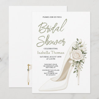 Elegant Bridal Shower with White Floral High Heel Einladung