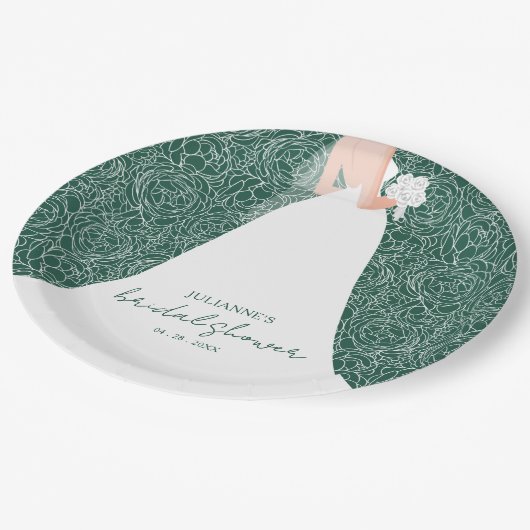 Elegant Bride auf Emerald Green Brautparty Pappteller (Schrägansicht)