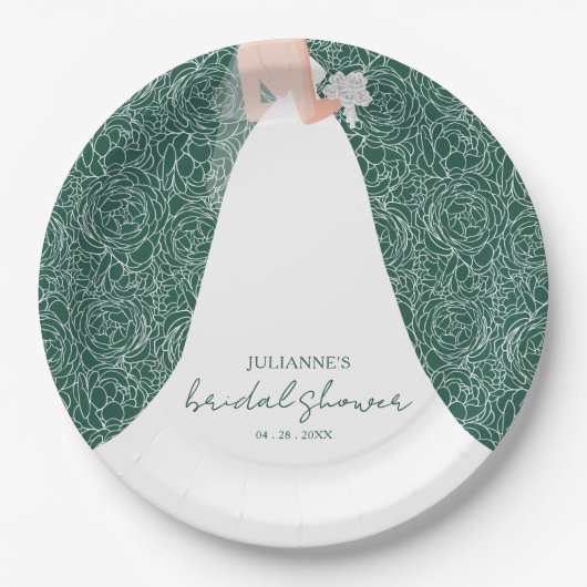 Elegant Bride auf Emerald Green Brautparty Pappteller (Vorderseite)