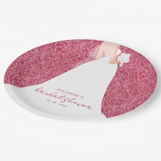 Elegant Bride Brautparty Magenta Pappteller (Schrägansicht)