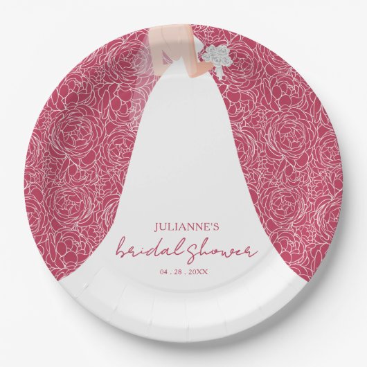 Elegant Bride Brautparty Magenta Pappteller (Vorderseite)