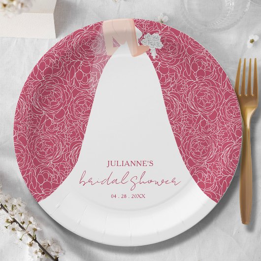 Elegant Bride Brautparty Magenta Pappteller