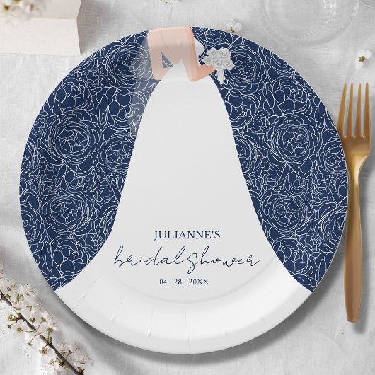 Elegant Bride Brautparty Navy Blue Pappteller