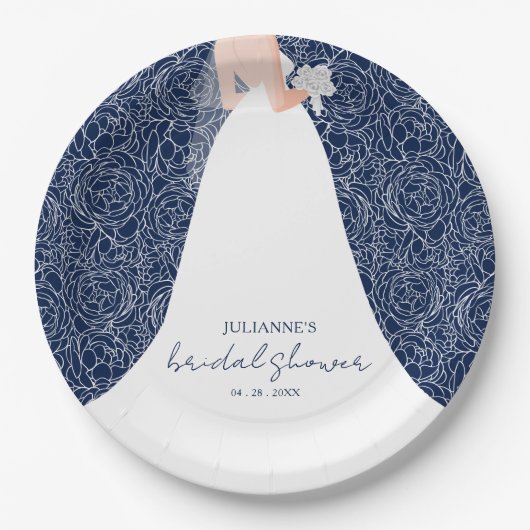 Elegant Bride Brautparty Navy Blue Pappteller (Vorderseite)