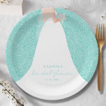 Elegant Bride Brautparty Pappteller<br><div class="desc">Eine Braut in ihrem Hochzeitskleid über einer weißen Rose auf einem türkisfarbenen (oder farbigen) Hintergrund ergänzt das Brautparty wunderbar. PASSENDE Artikel in unserem Geschäft.</div>