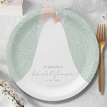 Elegant Bride Brautparty Pappteller<br><div class="desc">Eine Braut in ihrem Hochzeitskleid über einer weißen Rose auf einem eukalyptus-grünen (oder farbigen) Hintergrund,  ist eine schöne Ergänzung zu Ihrem Brautparty. PASSENDE Artikel in unserem Geschäft.</div>