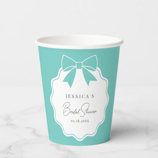 Elegant Bride & Co. Aquamarines Blue Bow-Brautpart Pappbecher (Rückseite)