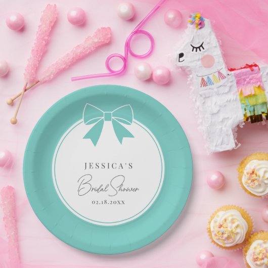 Elegant Bride & Co. Aquamarines Blue Bow-Brautpart Pappteller (Party)