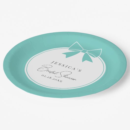 Elegant Bride & Co. Aquamarines Blue Bow-Brautpart Pappteller (Schrägansicht)