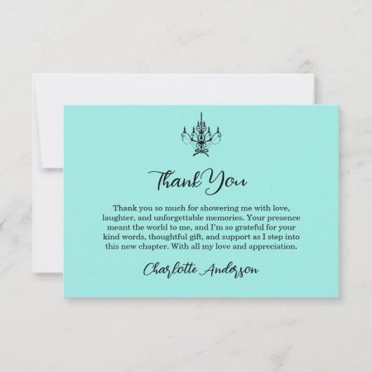 Elegant Bride & Co. Bridal Shower Teal Dankeskarte (Vorderseite)
