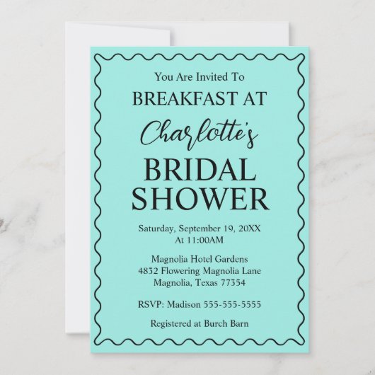 Elegant Bride & Co. Bridal Shower Teal Einladung (Vorderseite)