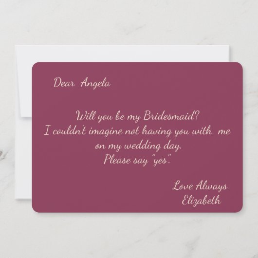 Elegant, Bride Dress Bridesmaid Card Einladung (Rückseite)