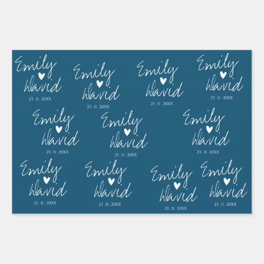 Elegant Bride Groom Names Black Blue White Wedding Geschenkpapier Set (Vorderseite 2)