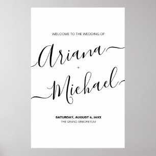 Elegant Bride Groom Names Script Custom Wedding Poster