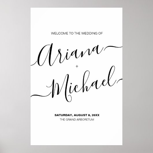 Elegant Bride Groom Names Script Custom Wedding Poster (Vorne)