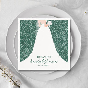 Elegant Bride on Green Brautparty Serviette