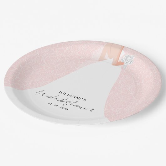 Elegant Bride on Pink Brautparty Pappteller (Schrägansicht)