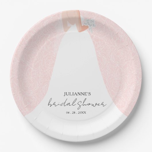 Elegant Bride on Pink Brautparty Pappteller (Vorderseite)