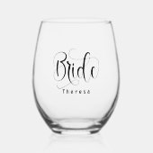 Elegant Bride Whimsical Calligraphy Script Weinglas Ohne Stiel (Vorderseite)