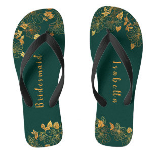 Elegant Bridesmaid Emerald Green & Gold Foliage Badesandalen