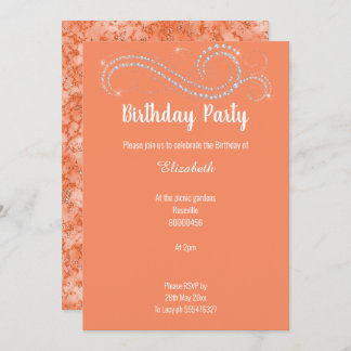 ELEGANT BRIGHT APRICOT DIAMOND BIRTHDAY PARTEI EINLADUNG