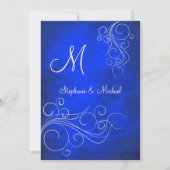 Elegant Bright Blue Silver Monogram Wedding Einladung (Vorderseite)