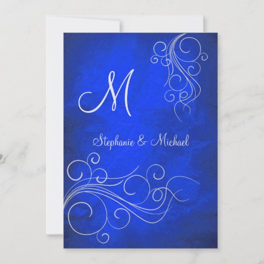 Elegant Bright Blue Silver Monogram Wedding Einladung (Vorderseite)