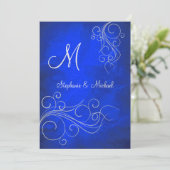 Elegant Bright Blue Silver Monogram Wedding Einladung (Stehend Vorderseite)