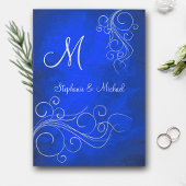 Elegant Bright Blue Silver Monogram Wedding Einladung