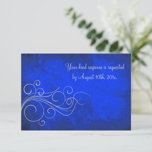 Elegant Bright Blue Silver Wedding RSVP (Stehend Vorderseite)