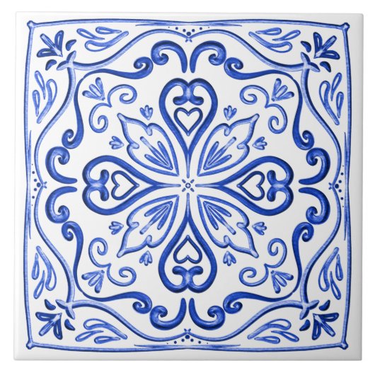 Elegant Bright Blue und White Fliese (Vorderseite)