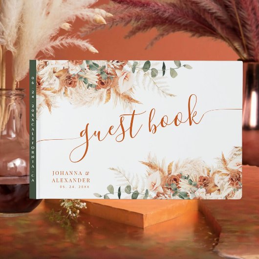 Elegant Bright Boho Terracotta Script Wedding Gästebuch