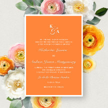 Elegant Bright Orange Monogram Bold formale Hochze