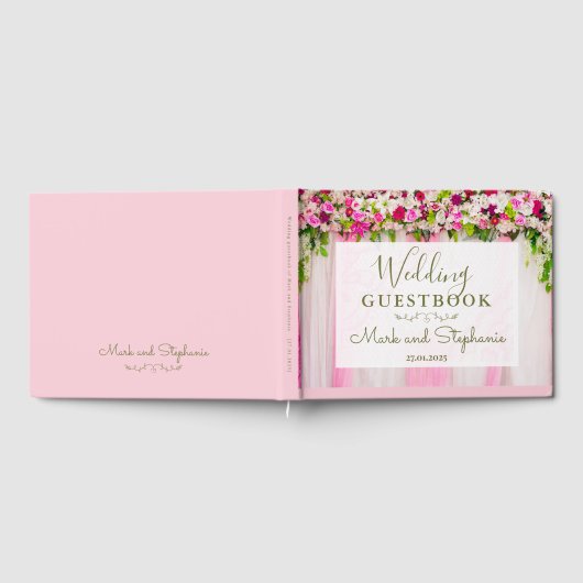 Elegant Bright Pink Floral Wedding Gästebuch (Voll)