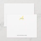 Elegant Bright Yellow Gold Script Monogram Mitteilungskarte (Vorne/Hinten)