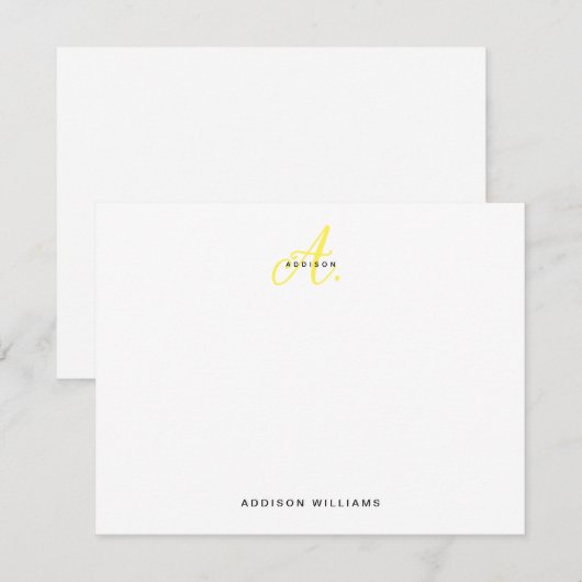 Elegant Bright Yellow Gold Script Monogram Mitteilungskarte (Vorne/Hinten)