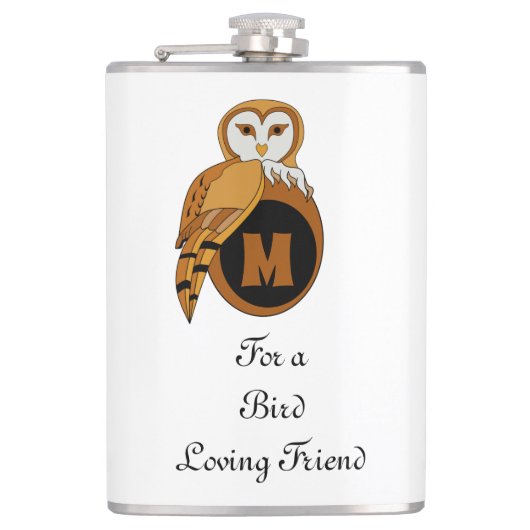 Elegant British Barn Owl Monogram Flachmann (Vorderseite)
