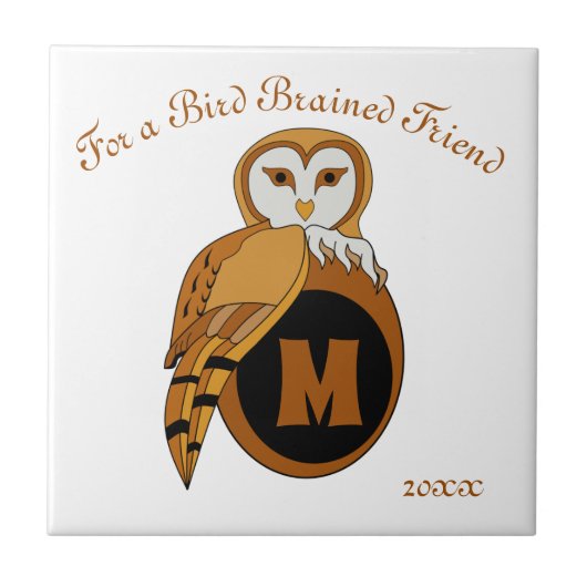 Elegant British Barn Owl Monogram Fliese (Vorderseite)