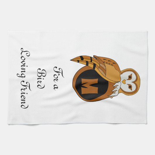 Elegant British Barn Owl Monogram Geschirrtuch (Horizontal)