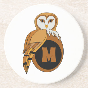 Elegant British Barn Owl Monogram Getränkeuntersetzer