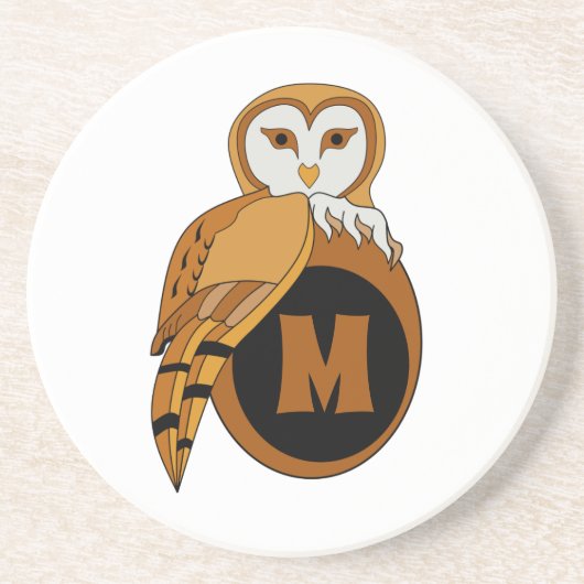 Elegant British Barn Owl Monogram Getränkeuntersetzer (Vorne)