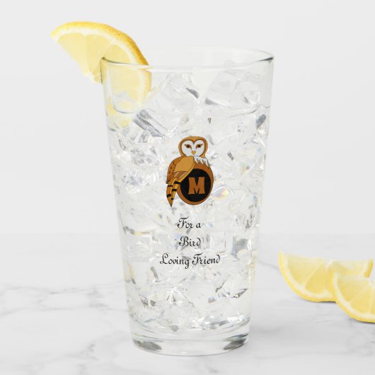 Elegant British Barn Owl Monogram Glas (Vorderseite Ice)