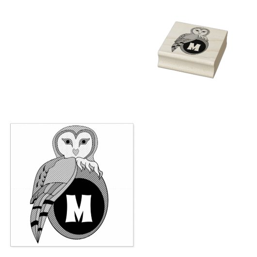 Elegant British Barn Owl Monogram Gummistempel (Stempel)