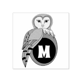 Elegant British Barn Owl Monogram Gummistempel