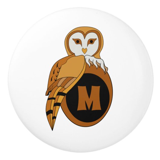 Elegant British Barn Owl Monogram Keramikknauf (Vorderseite)