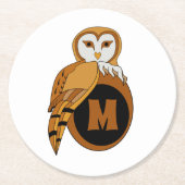 Elegant British Barn Owl Monogram Runder Pappuntersetzer (Vorderseite)