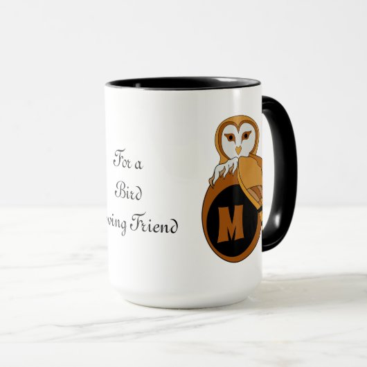 Elegant British Barn Owl Monogram Tasse (VorderseiteRechts)