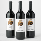 Elegant British Barn Owl Monogram Weinetikett (Flaschen)