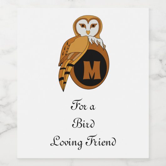 Elegant British Barn Owl Monogram Weinetikett (Einzelnes Label)